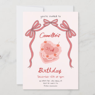 Retro Cake and Bow Coquette Birthday Invitation