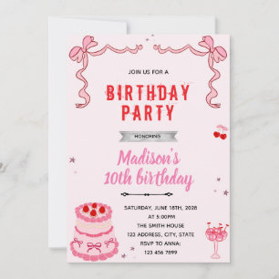 Retro cake birthday party invitation