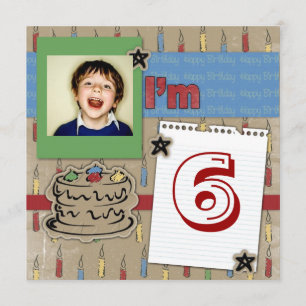 retro cake candle boy photo birthday invitations