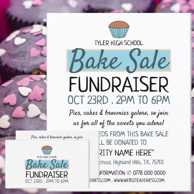 Retro Cake Design, Charity Bake Sale Event Advert Business Card (Creator Uploaded)