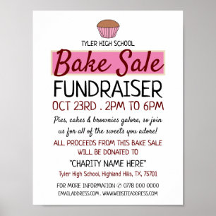 Retro Cake Design, Charity Bake Sale Event Advert Poster