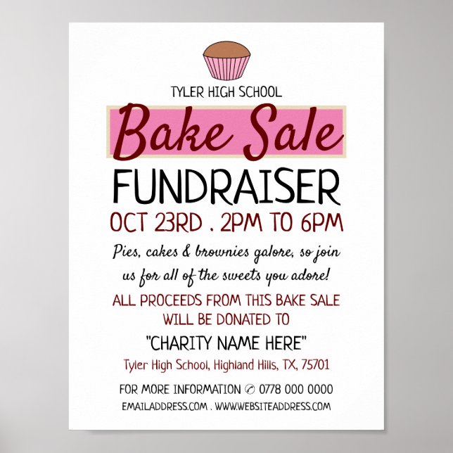 Retro Cake Design, Charity Bake Sale Event Advert Poster (Front)