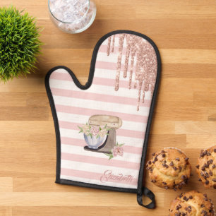 Retro Cake Mixer,Glitter Drips, Stripes Oven Mitt