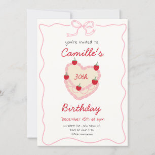  Retro Cake & strawberry Birthday Invitation