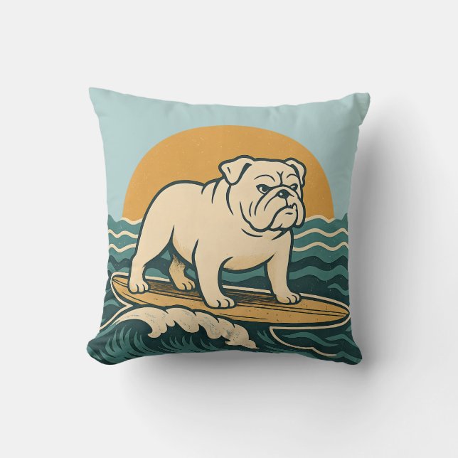 Retro Cali Surfer Dog Reversible Surfboard Graphic Cushion (Front)