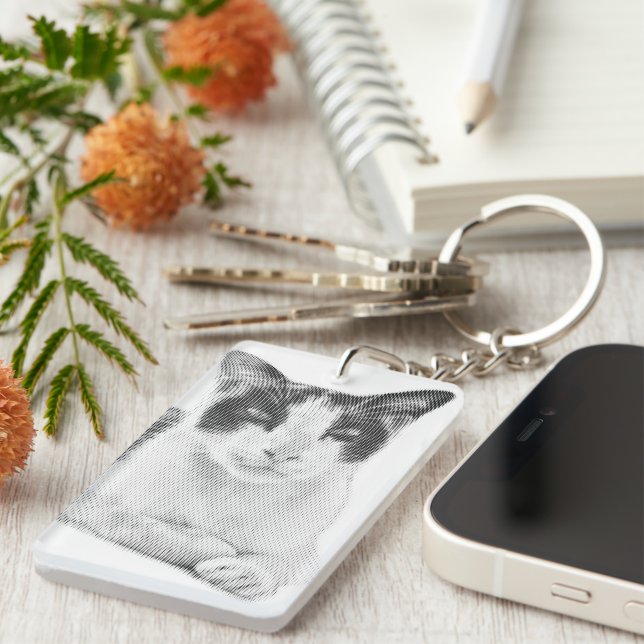 Retro Calico Halftone Key Ring (Front Right)