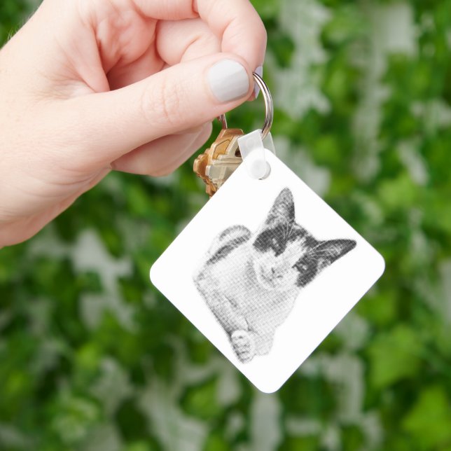 Retro Calico Halftone Key Ring (Hand)