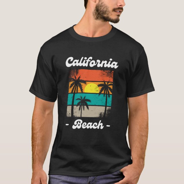 Retro California Beach Sunset Art T-Shirt (Front)