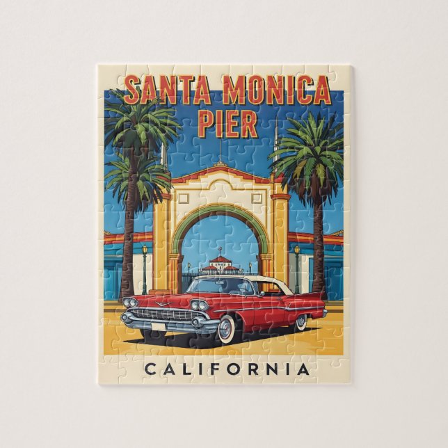 Retro California dream Santa Monica Pier Jigsaw Puzzle (Vertical)