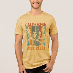 Retro California Just Relax Palm Trees Sunset Vint Tri-Blend Shirt