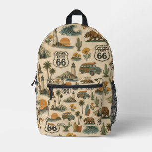 Retro California Route 66 Coastal Journey Printed Backpack