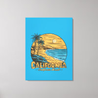 Retro California Sunset Beach Scene
