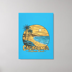 Retro California Sunset Beach Scene Canvas Print