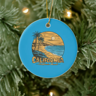 Retro California Sunset Beach Scene Ceramic Tree Decoration
