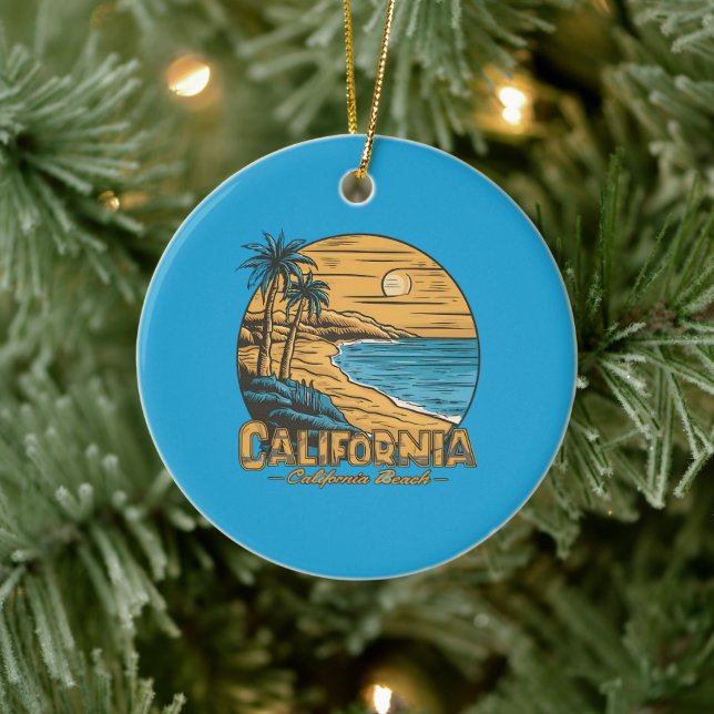 Retro California Sunset Beach Scene Ceramic Tree Decoration (Tree)