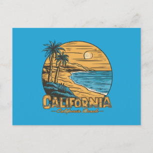 Retro California Sunset Beach Scene Postcard