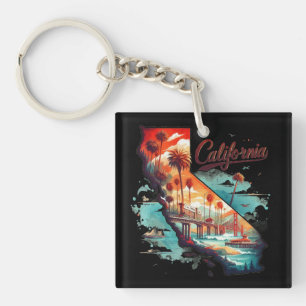 Retro California USA Map Travel Souvenir Key Ring