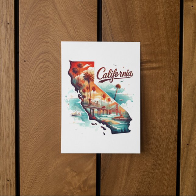 Retro California USA Map Travel Souvenir Postcard (california usa map travel postcard)