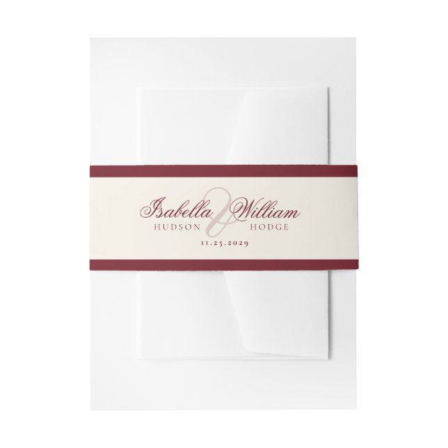 Retro Calligraphy Deep Red Classic Wedding Invitation Belly Band (Front Example)