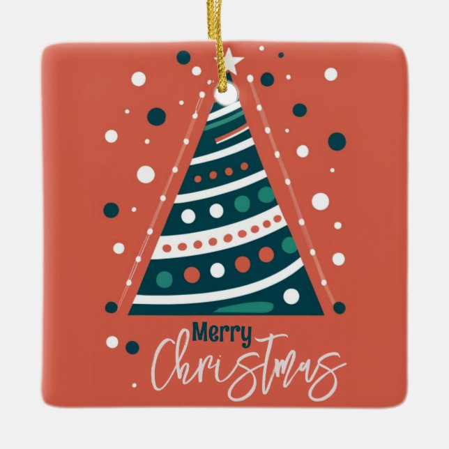Retro calligraphy minimalist Merry Christmas tree Ceramic Ornament (Front)