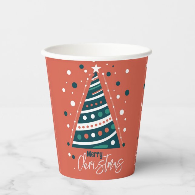 Retro calligraphy minimalist Merry Christmas tree Paper Cups (Front)