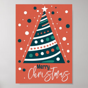 Retro calligraphy minimalist Merry Christmas tree Poster