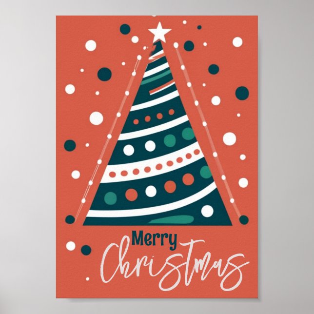 Retro calligraphy minimalist Merry Christmas tree Poster (Front)