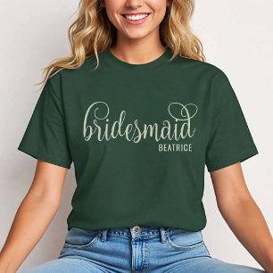 Retro Calligraphy Natural on Forest Bridesmaid T-Shirt