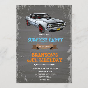 Retro camaro car birthday invitation