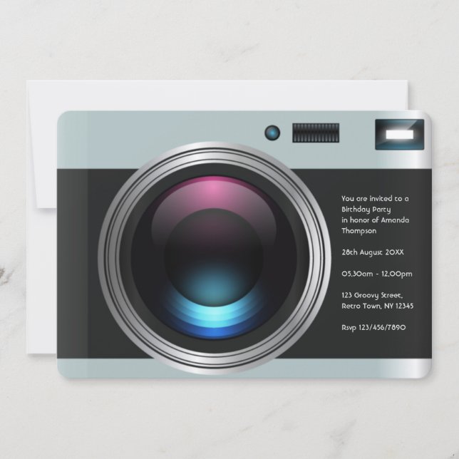 Retro Camera Birthday Party Photo Invitation (Front)