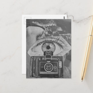 Retro Camera Eyeball and Snake surreal collage art Postcard