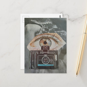 Retro Camera Eyeball and Snake surreal collage art Postcard