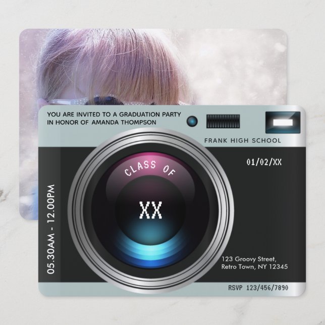 Retro Camera Graduation Party Invitation (Front/Back)
