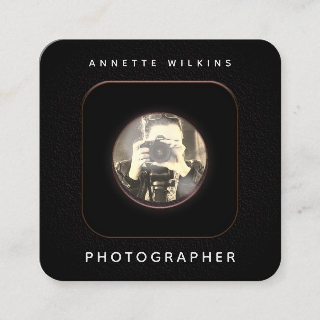 Retro camera lens aim Business Card (Front)