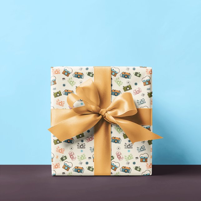 Retro Camera Pattern | Tan Wrapping Paper (Creator Uploaded)