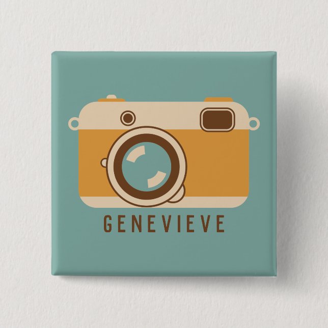 Retro Camera Personalised Pin or Button (Front)