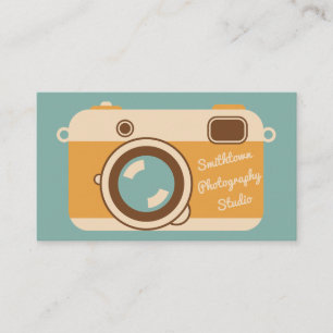 Retro Camera Photography Business Card Aqua Gold