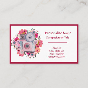Retro Camera Pink Floral Photograph Photographer Business Card