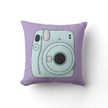 Retro Camera Throw Pillow – Fun Purple Aesthetic