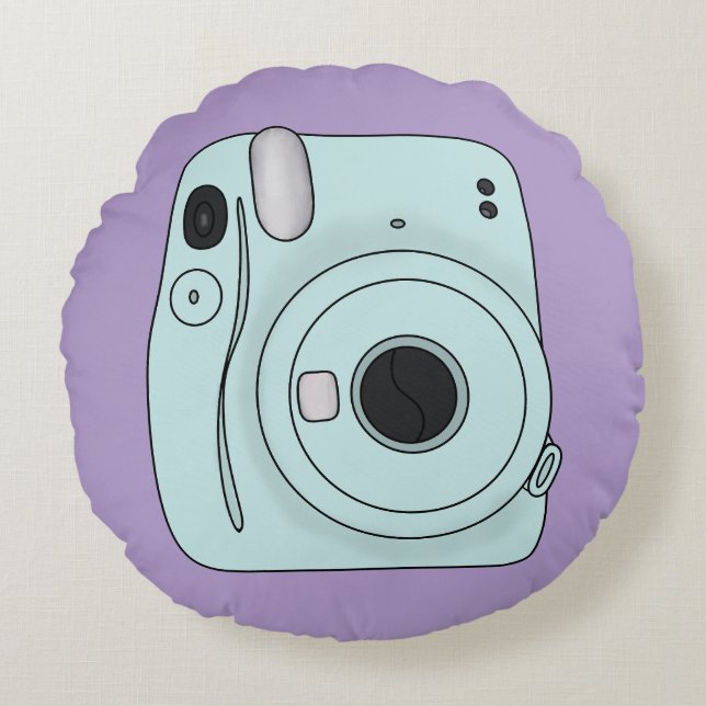 Retro Camera Throw Pillow – Fun Purple Aesthetic (Front)