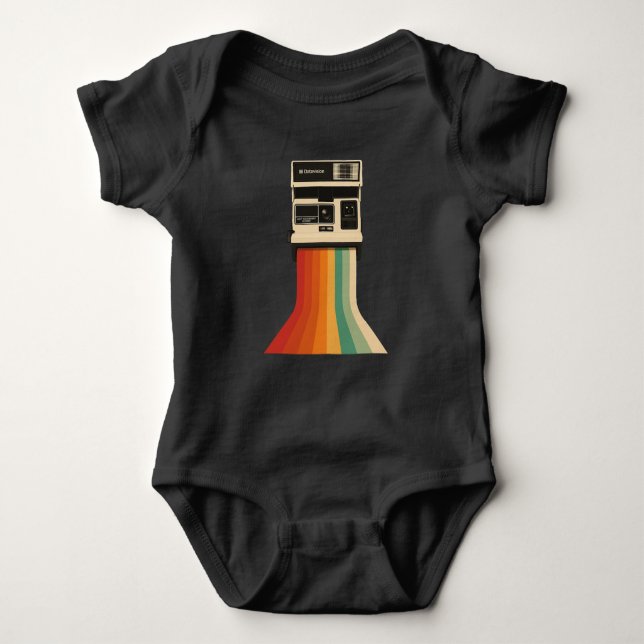Retro Camera with Rainbow Print Baby Bodysuit (Front)