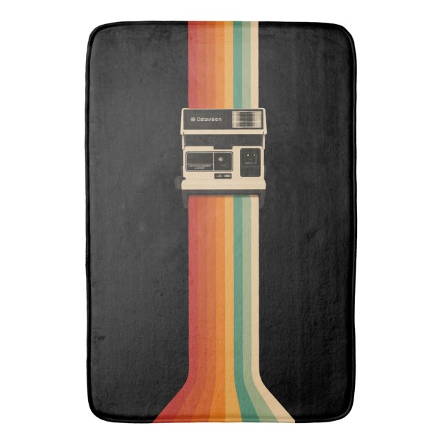 Retro Camera with Rainbow Print Bath Mat (Front Vertical)