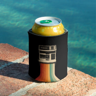 Retro Camera with Rainbow Print Can Cooler