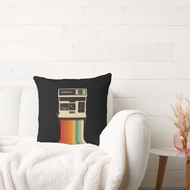Retro Camera with Rainbow Print Cushion (Couch)