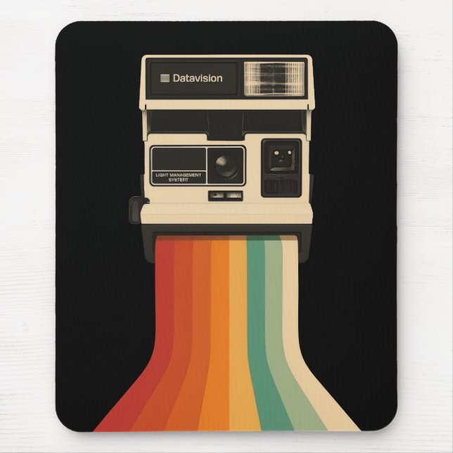 Retro Camera with Rainbow Print Mouse Mat (Front)