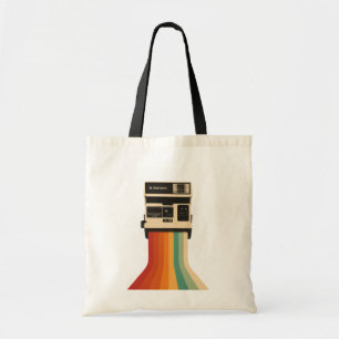Retro Camera with Rainbow Print Tote Bag