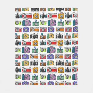 Retro Cameras Colorful Illustrated Pattern Fleece Blanket