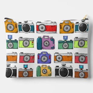 Retro Cameras Colourful Illustrated Pattern Accessory Pouch