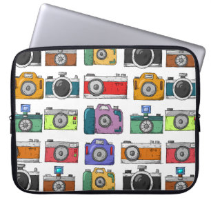 Retro Cameras Colourful Illustrated Pattern Photo Laptop Sleeve