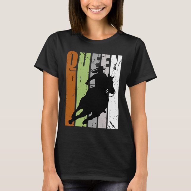 Retro Camo Cowgirl Queen Rodeo Women Barrel Racer  T-Shirt (Front)